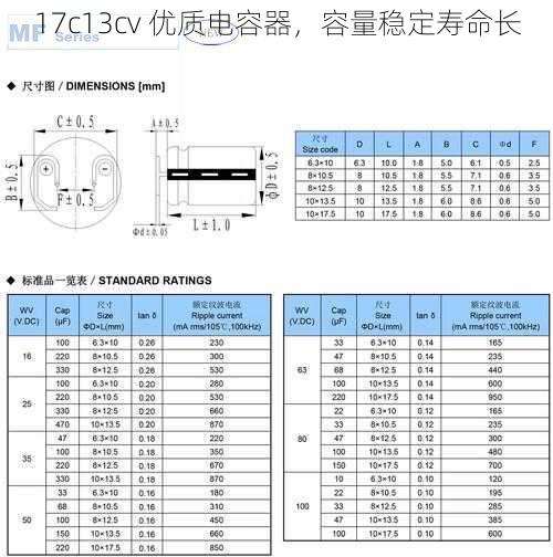 17c13cv 优质电容器，容量稳定寿命长