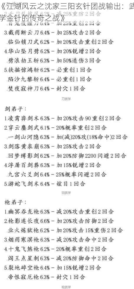 《江湖风云之沈家三阳玄针团战输出：武学金针的传奇之战》