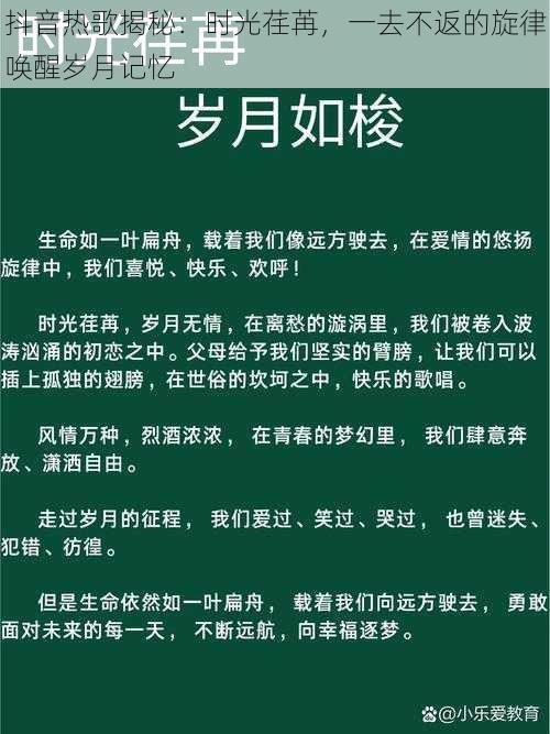 抖音热歌揭秘：时光荏苒，一去不返的旋律唤醒岁月记忆