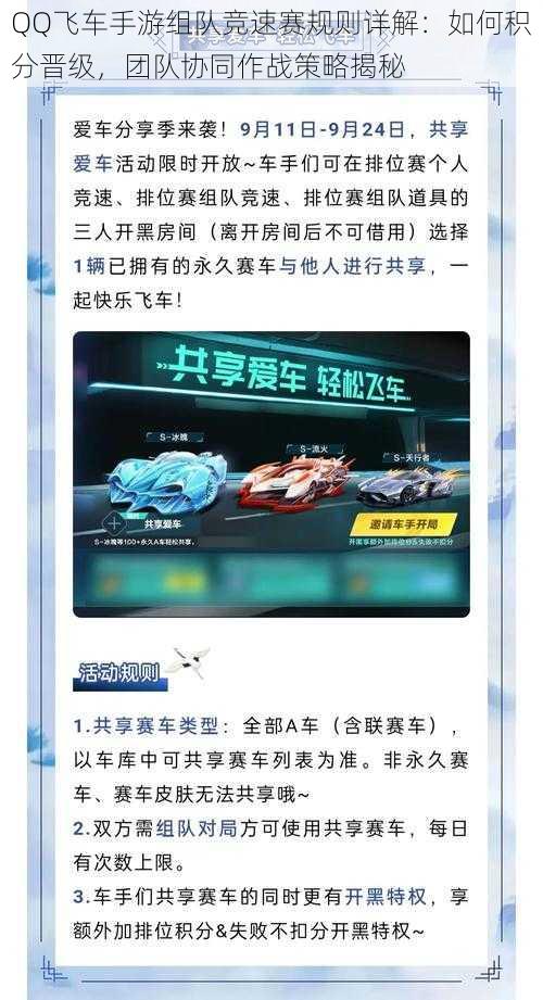 QQ飞车手游组队竞速赛规则详解：如何积分晋级，团队协同作战策略揭秘