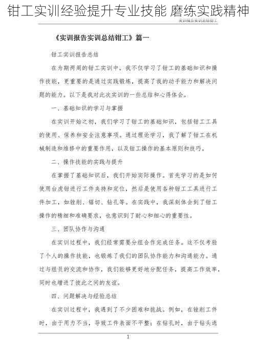 钳工实训经验提升专业技能 磨练实践精神