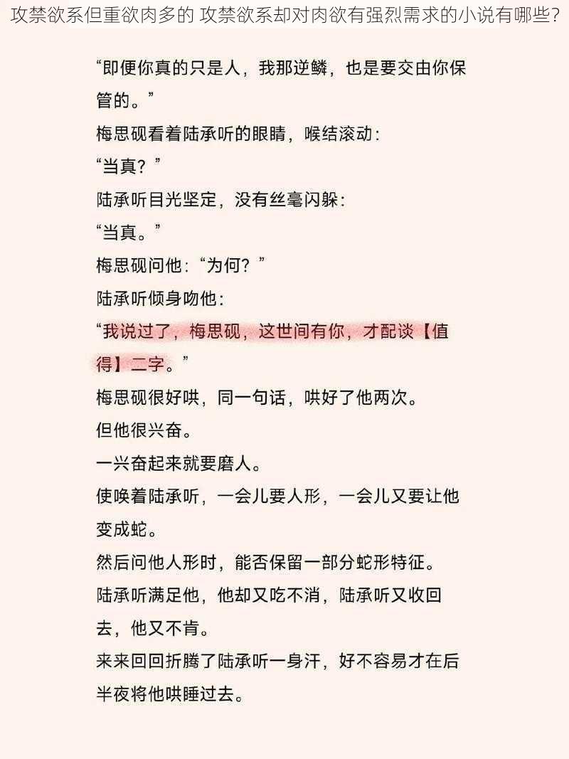 攻禁欲系但重欲肉多的 攻禁欲系却对肉欲有强烈需求的小说有哪些？