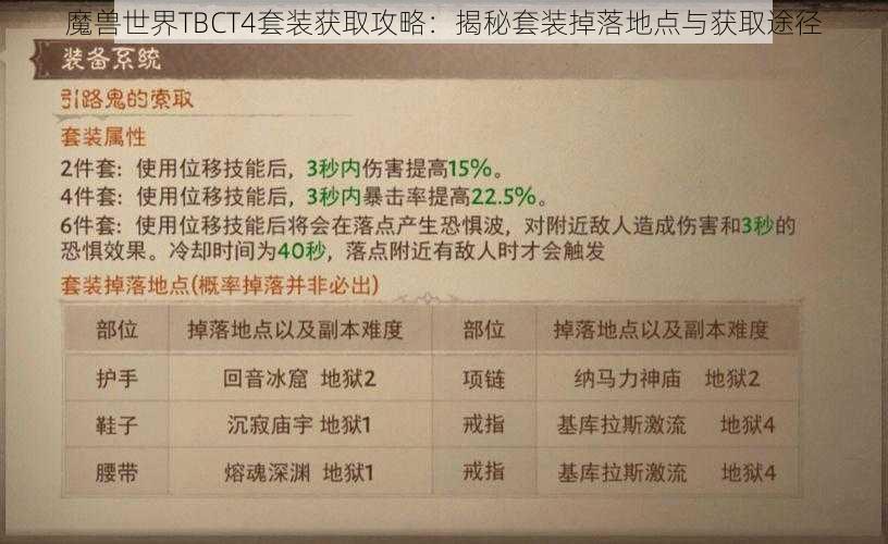 魔兽世界TBCT4套装获取攻略：揭秘套装掉落地点与获取途径