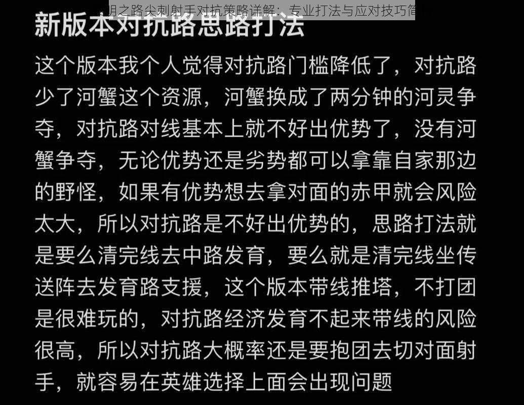 黎明之路尖刺射手对抗策略详解：专业打法与应对技巧简析