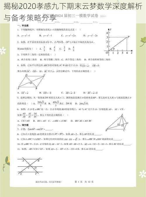 揭秘2020孝感九下期末云梦数学深度解析与备考策略分享