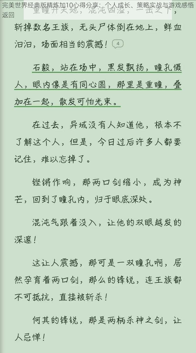 完美世界经典版精炼加10心得分享：个人成长、策略实战与游戏感悟返回