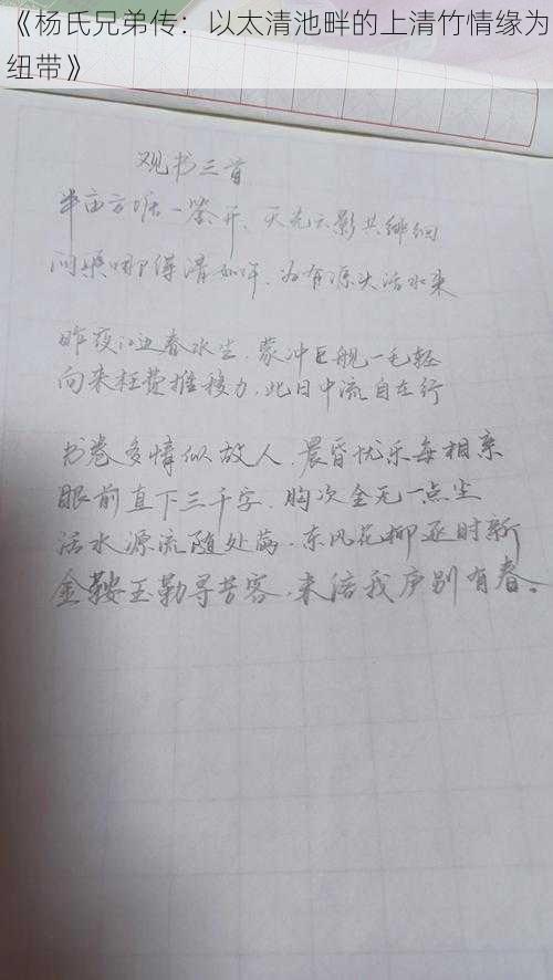 《杨氏兄弟传：以太清池畔的上清竹情缘为纽带》