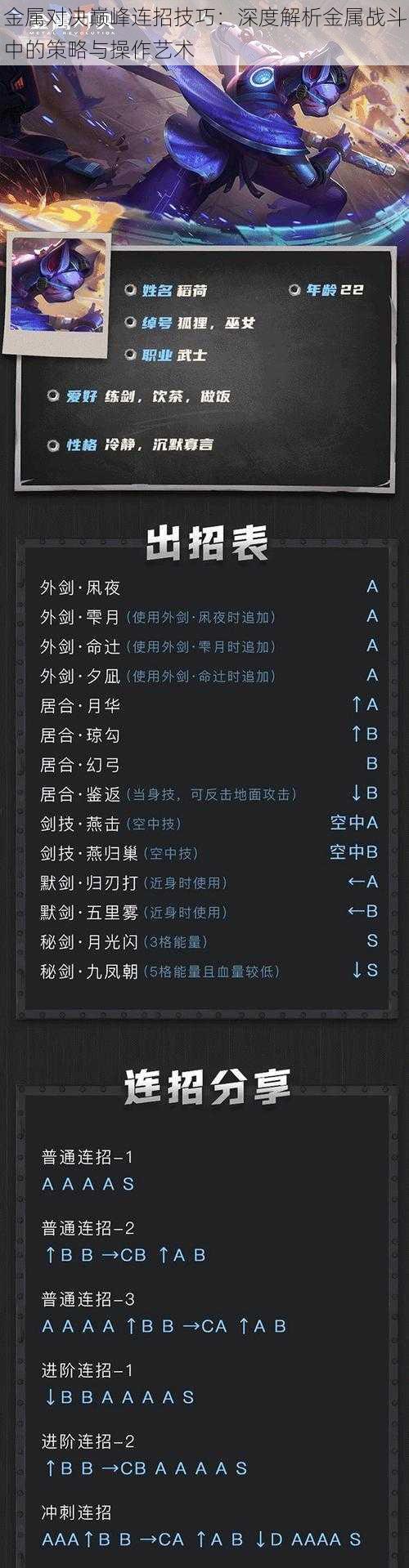 金属对决巅峰连招技巧：深度解析金属战斗中的策略与操作艺术