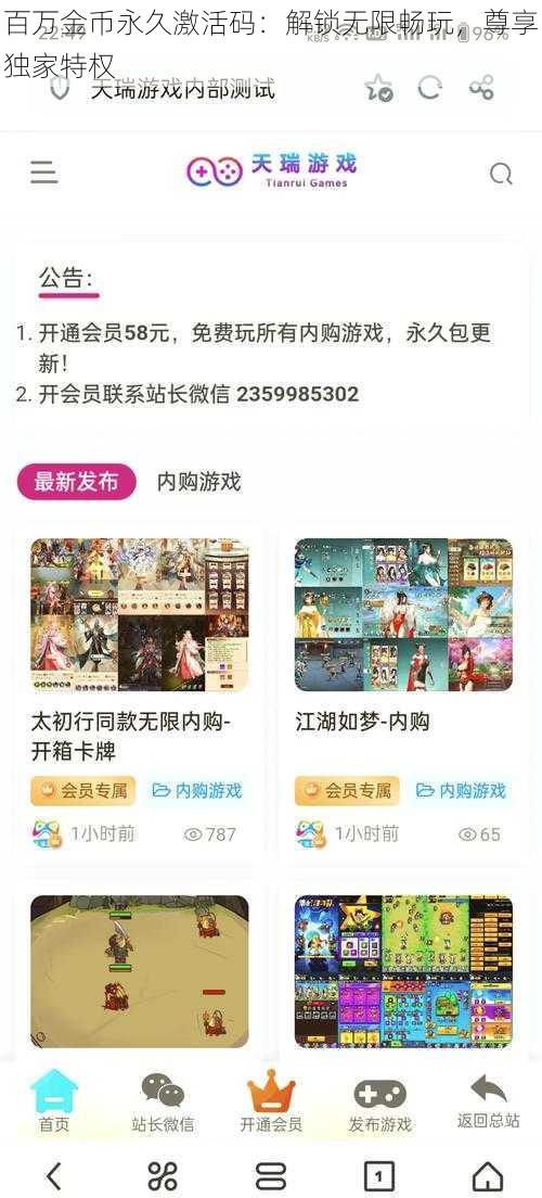 百万金币永久激活码：解锁无限畅玩，尊享独家特权