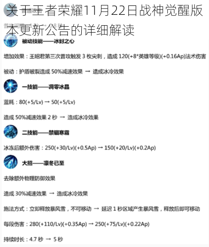 关于王者荣耀11月22日战神觉醒版本更新公告的详细解读